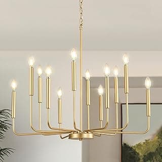 Luminária pendente dourado moderna com 12 luzes estilo vela de fazenda para sala de jantar