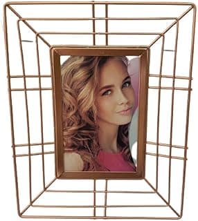 Porta retrato rose gold moderno de metal aramado com foto de mulher loira
