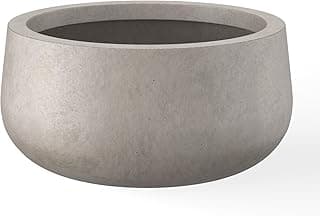 Bacia redonda de concreto cinza de 30 cm de diâmetro, design curvilíneo moderno