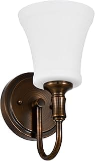 Luminária de parede de bronze antigo com vidro opala branco