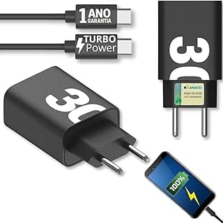Carregador turbo 30W tipo-C PD com cabo USB-C e smartphone carregando