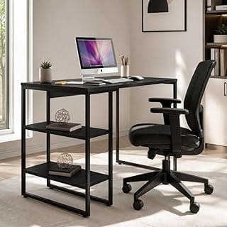 Mesa Escrivaninha Estilo Industrial com Prateleiras 100x50cm Escritório Moderno 100% MDF Premium e Aço Preto