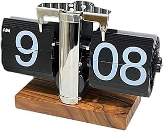 Relógio de mesa flip Baoblaze com estilo retro, números 9 e 8, base em madeira, mecanismo em aço inoxidável.