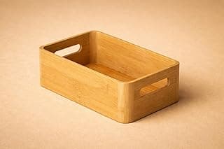 Caixa organizadora retangular de bambu natural com alças laterais, 27 x 16 x 8,9 cm