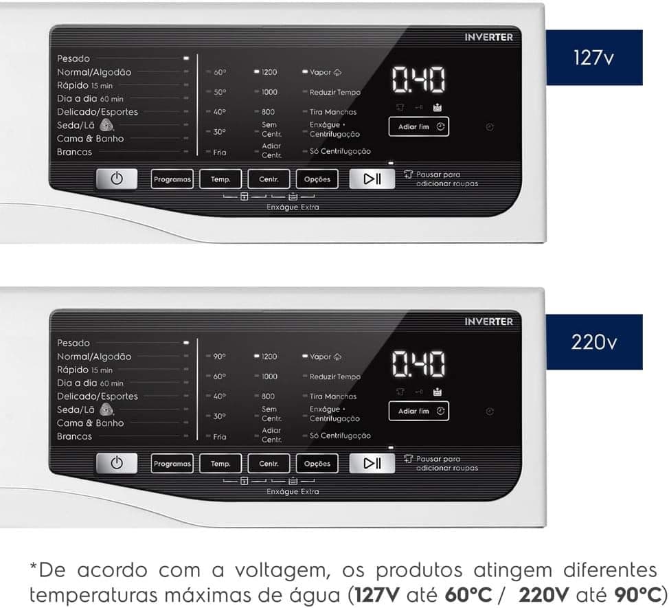Máquina de Lavar Roupa Electrolux Premium Care Inverter LFE11 com Água Quente e Vapor 11kg Branca 127V