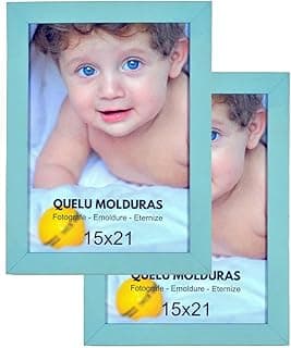 Kit 2 Porta Retrato 15x21 A5 Lisa Azul Bebê Quelu Molduras