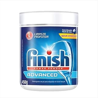 Detergente em pó Finish Power Powder Advanced 450g, limpeza profunda, nova embalagem, azul e branco