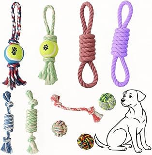 Brinquedos para cães de cores sortidas, incluindo cordas e nós, para alívio de ansiedade.