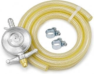 Kit de gás para fogão completo com regulador, mangueira GLP amarela e abraçadeiras.