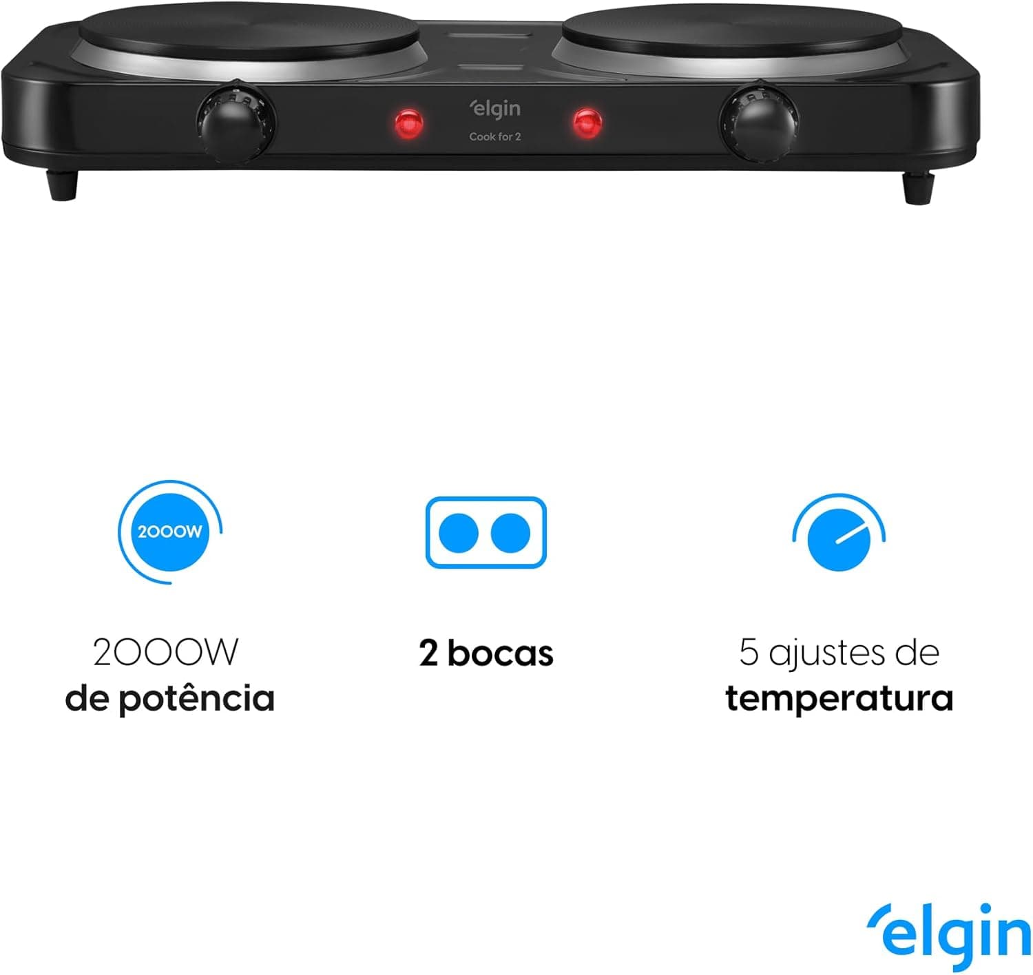 Fogão Elétrico Portátil Cooktop 2 Bocas Elgin - 220V