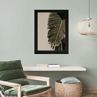 Porta retrato Decoratto com moldura preta e imagem de folha de palmeira verde
