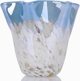 Vaso de vidro azul claro e branco, design ondulado, para decoração de sala e casamento