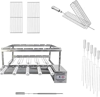 Kit churrasqueira giratória Gira Grill Inox com 5 espetos e grelhas auxiliares