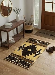 Tapete decorativo nativo americano do sudoeste com motivos geométricos, marrom e amarelo, 40,6 cm x 71,1 cm
