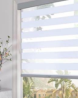 Persilux Persianas de zebra blackout sem fio para janelas (89 cm L x 162 cm A, cinza claro) com cassete atualizado Free-Stop Dual Layers Sheer Roller Shades para casa e escritório