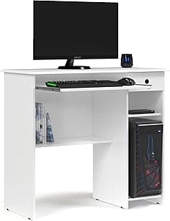 Mesa Escrivaninha para Computador Viena com Suporte Retrátil para Teclado em Branco