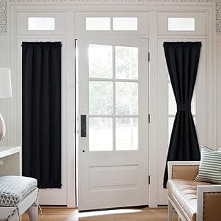 Cortinas blackout pretas para portas de pátio, isolamento térmico, decoração de Halloween, 63 cm L por 182 cm C