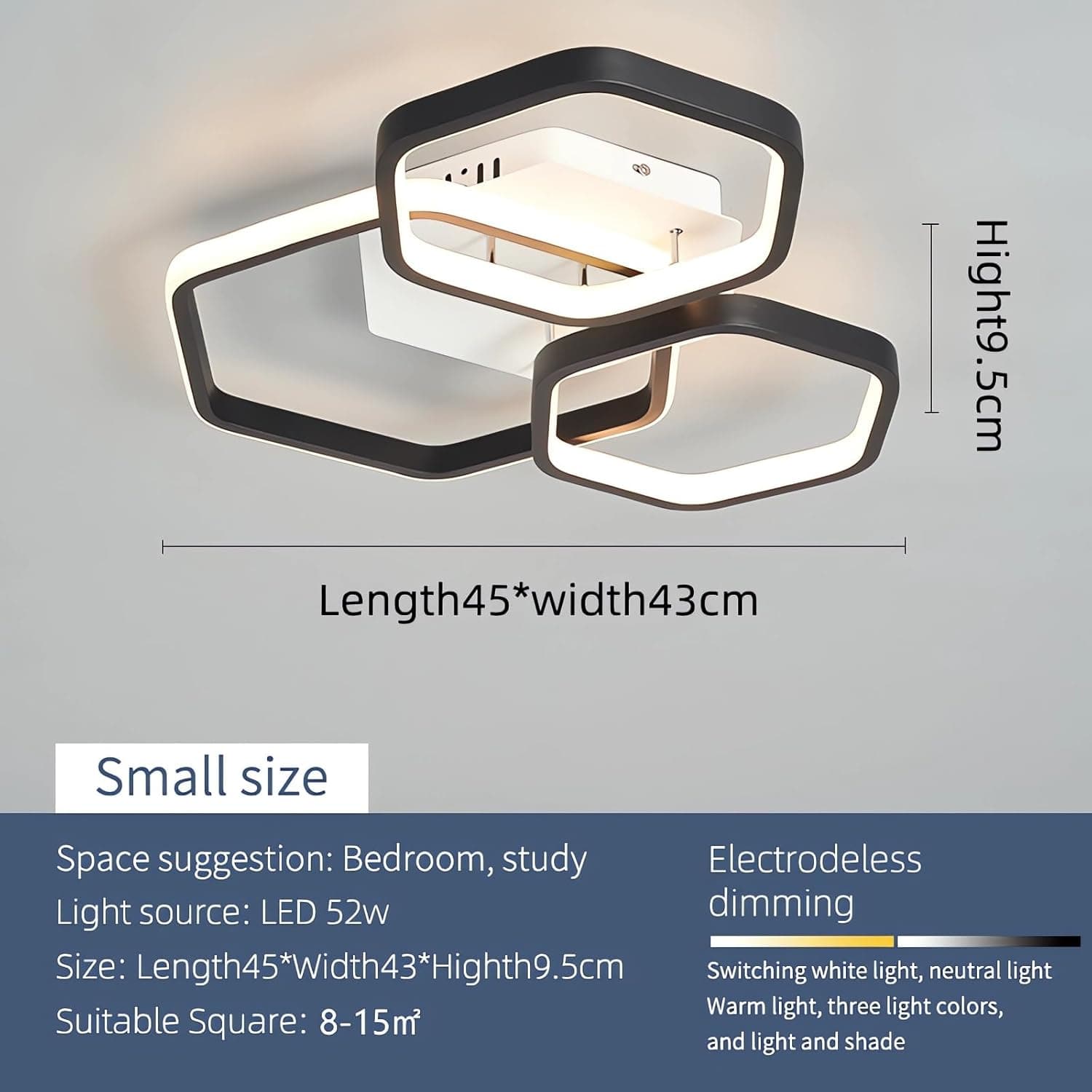 Luminária de teto LED redonda moderna de 80W com dimmer, dourada/preta, com controle remoto, para sala de estar, quarto, cozinha, escritório e sala de jantar (45 cm)