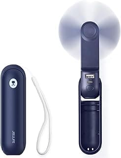 JISULIFE Ventilador Portátil, Mini Ventilador de Mão Recarregável, Pequeno Ventilador USB Pessoal, Ventilador de Bolso com Banco de Potência, Lanterna, Presentes para Mulheres/Meninas/Amigos - Azul