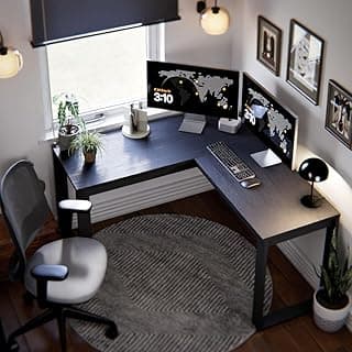 Escrivaninha de Canto em Formato L Berlim em MDF e MDP, Cores Preto e, Mesa Moderna para Home Office e Escritório, Espaçosa, Resistente e Funcional (Preto)