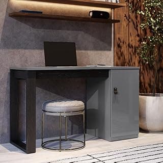 Escrivaninha MDF Amadeirada com Porta Para Home Office ou Estudo Moderna e Funcional (Preto Cinza)
