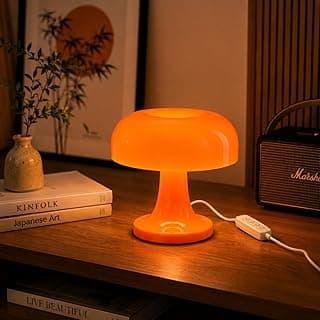 Abajur LED de mesa retrô laranja com controle de luz no cabo para quarto ou sala