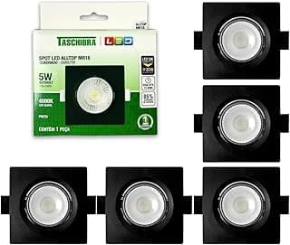 Kit 5 spots LED embutidos quadrados pretos Alltop, 5W, branco frio 6500K, com embalagem