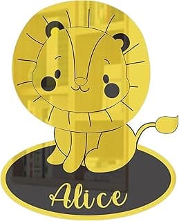 Quadro decorativo em acrílico com leão amarelo e nome personalizado Alice