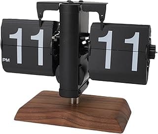 Cosiki Relógio de Mesa Digital Flip, Relógio Mecânico retrô Dobrável, Base de Madeira de Nogueira para Sala de Estar, Escritório e Estudo (Tudo preto)