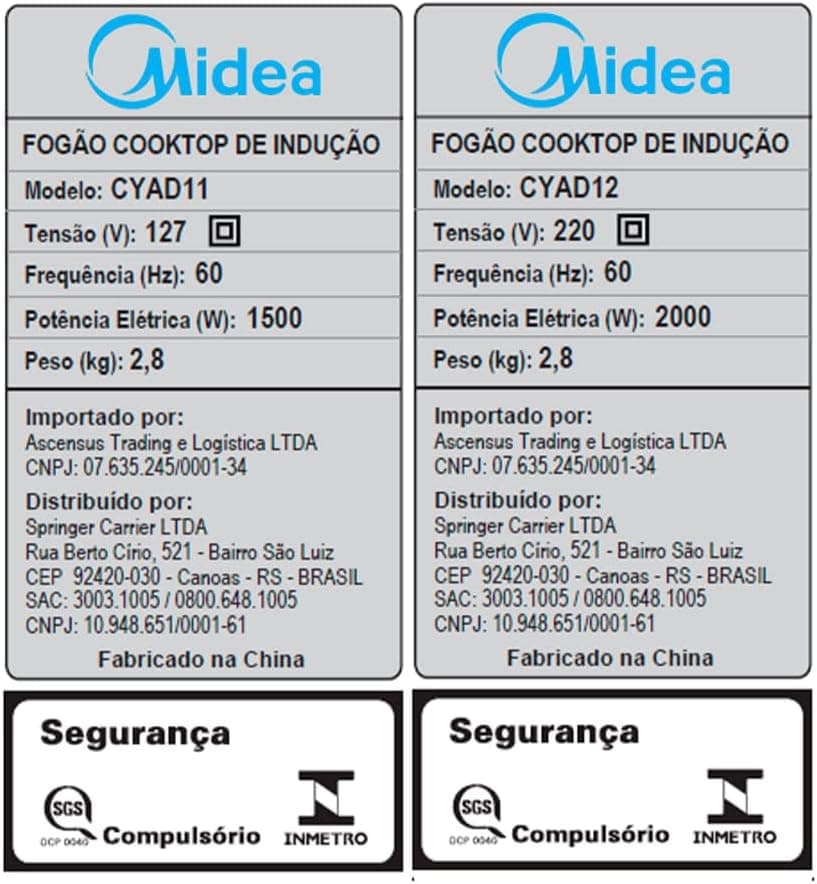 Cooktop Portátil Midea por Indução com 8 Funções Preto 110V