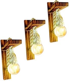 Kit 3 luminárias de parede retrô rústica madeira sisal com lâmpadas pendentes