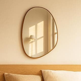 Espelho decorativo orgânico de 60x40 cm com suporte para parede em caramelo