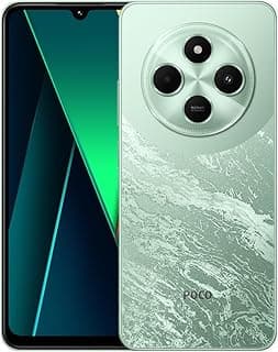 Smartphone Xiaomi POCO C75 4G 128GB/256GB com design de câmera circular e fundo de mármore verde