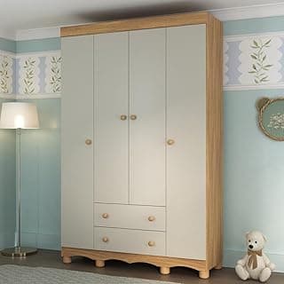 Guarda-roupa Infantil 122cm 4 Portas e 2 Gavetas Dengo Multimóveis Mp4438 Madeirado/off White