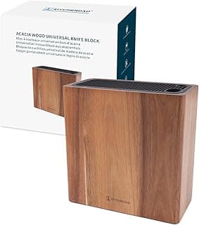 Suporte universal de bloco de facas XL de madeira de acácia com ranhuras para tesouras e haste de amolar