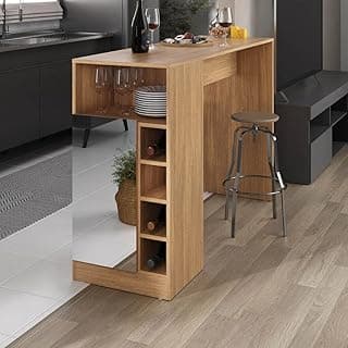 Bancada de cozinha com adega, espelho e balcão, design moderno, madeira clara
