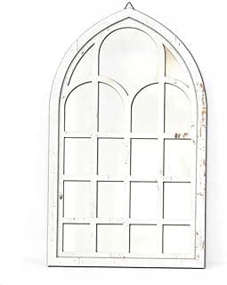 Espelho de parede branco com design de janela arqueada para decoração.