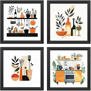 Kit 4 quadros decorativos cozinha área gourmet moderno branco 18x18 cm