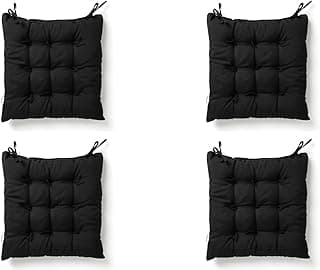Kit com 4 almofadas de assento pretas quadradas de 40x40cm, 100% poliéster
