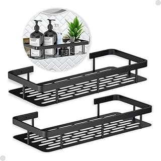 Kit com 2 Suporte de Parede para Banheiro Prateleiras Autoadesivas Preto Organizador para Shampoo e Sabonete Instalação Sem Furos