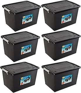 Kit 6 Caixas Organizadoras 56 Litros c/Travas e Tampa Resistente Preta Arqplast
