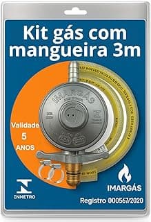 Kit Registro Regulador Gás Cozinha Residencial com Mangueira 3 Metros Azul e Laranja