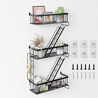 Prateleira de parede Fire Escape – Prateleira de escada decorativa de 3 níveis, bugiganga e exibição de figuras de ação com escada flutuante, design de escada de arte de parede para