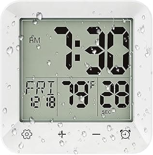 Relógio de banheiro à prova d'água, relógio de parede digital com contagem regressiva, tela sensível ao toque, visor LCD, temperatura, ventosa / orifício para pendurar, sauna de spa, crianças
