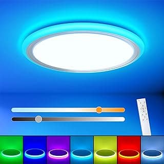 Luminária de teto RGB LED com controle remoto, 33 polegadas, design plano e moderno, múltiplas opções de cor.