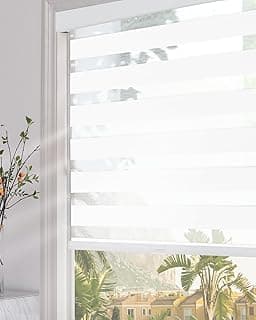 Persilux Persianas de zebra blackout sem fio para janelas (89 cm L x 162 cm A, brancas) com cassete atualizado Free-Stop Dual Layers Sheer Roller Shades para casa e escritório