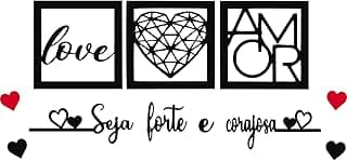 Kit 3 Quadros Decorativos com Frases de Motivação e Corações