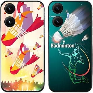 Capa traseira de badminton para Xiaomi Redmi Turbo 4 Pro/Poco F7 5G, design vibrante, penas e raquetes.
