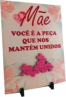 Porta Retrato Dia das Mães com Quebra-cabeça Rosa e Texto em Vermelho