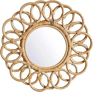Espelho de parede decorativo de rattan natural com design circular, 43 cm, para quarto ou banheiro